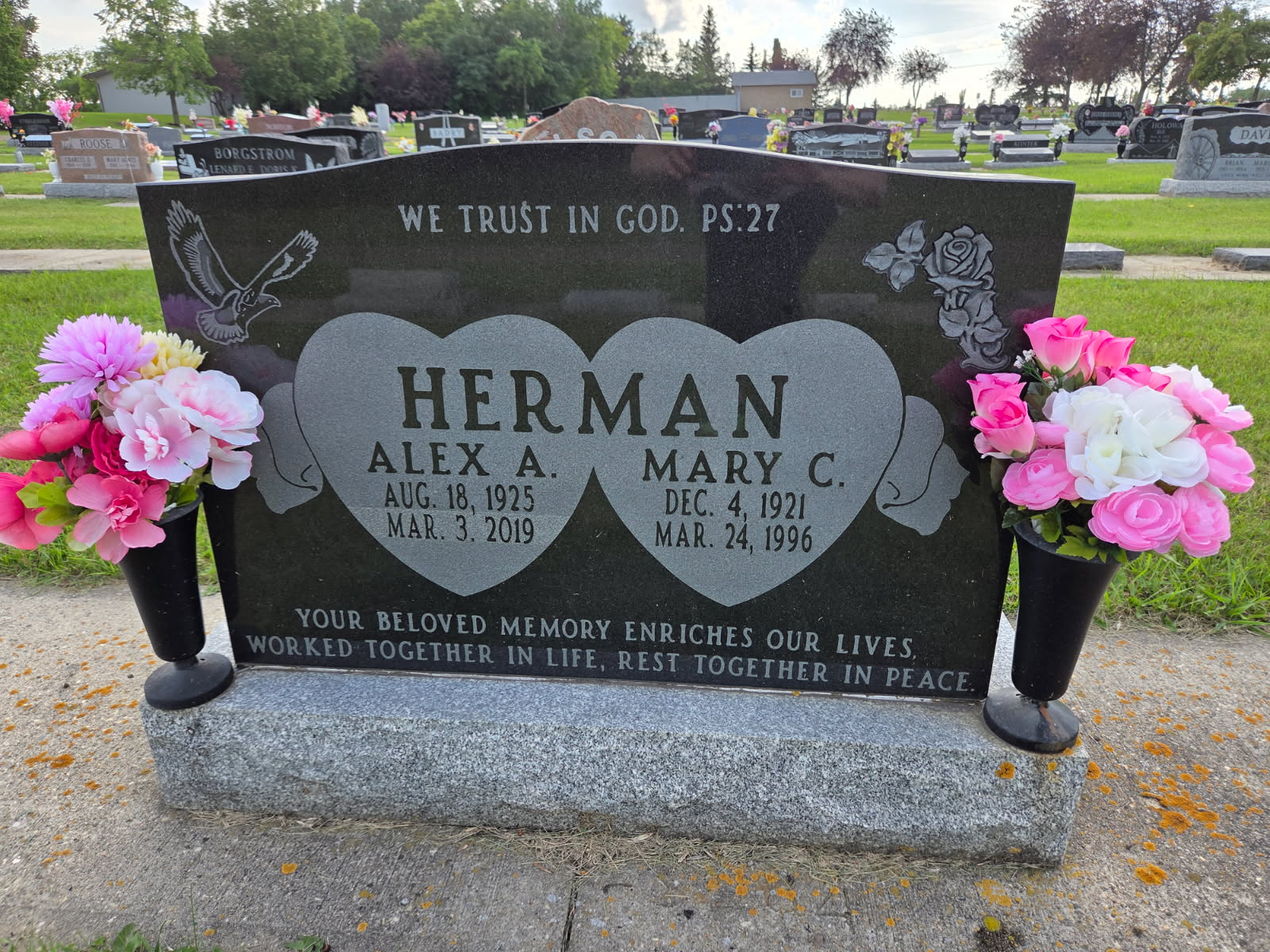 Headstone of Alexander A. and Mary C. Herman